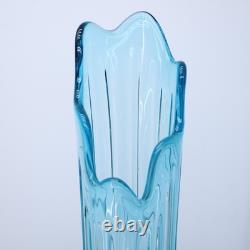 LE Smith Mid Century Art Glass Fat Bottom Swung Glass Vase Peacock Blue A