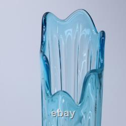 LE Smith Mid Century Art Glass Fat Bottom Swung Glass Vase Peacock Blue A