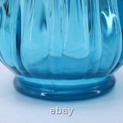 LE Smith Mid Century Art Glass Fat Bottom Swung Glass Vase Peacock Blue A