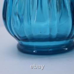LE Smith Mid Century Art Glass Fat Bottom Swung Glass Vase Peacock Blue A