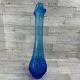 LE Smith OVG Fenton Cobalt Ice Blue Swung Vase Diamond Pedestal 13.5 Read