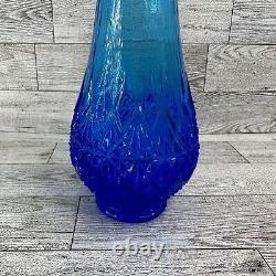 LE Smith OVG Fenton Cobalt Ice Blue Swung Vase Diamond Pedestal 13.5 Read