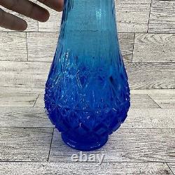 LE Smith OVG Fenton Cobalt Ice Blue Swung Vase Diamond Pedestal 13.5 Read