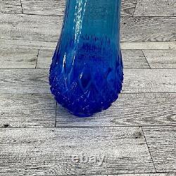 LE Smith OVG Fenton Cobalt Ice Blue Swung Vase Diamond Pedestal 13.5 Read