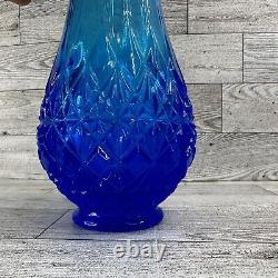 LE Smith OVG Fenton Cobalt Ice Blue Swung Vase Diamond Pedestal 13.5 Read