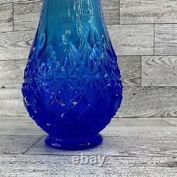 LE Smith OVG Fenton Cobalt Ice Blue Swung Vase Diamond Pedestal 13.5 Read