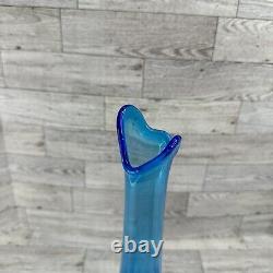 LE Smith OVG Fenton Cobalt Ice Blue Swung Vase Diamond Pedestal 13.5 Read