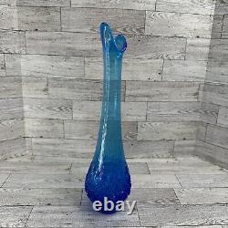 LE Smith OVG Fenton Cobalt Ice Blue Swung Vase Diamond Pedestal 13.5 Read