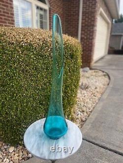 LE Smith Peacock Blue Fat Bottom Smoothie Swung Vase, Amazing 28.5 with 13 mouth
