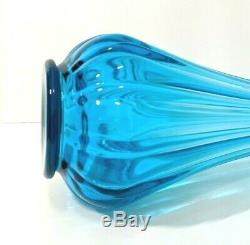 LE Smith Simplicity Art Glass Swung Vase Tall Blue Blunique MCM 22.5 Vintage