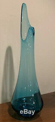 LE Smith Stretch Swung Glass Vase Mid Century Modern 23 Epic Blue