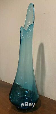 LE Smith Stretch Swung Glass Vase Mid Century Modern 23 Epic Blue