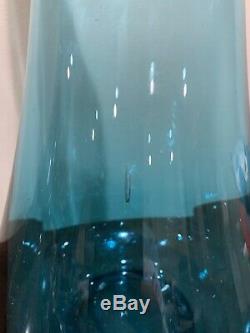 LE Smith Stretch Swung Glass Vase Mid Century Modern 23 Epic Blue