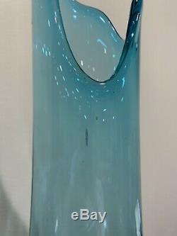 LE Smith Stretch Swung Glass Vase Mid Century Modern 23 Epic Blue