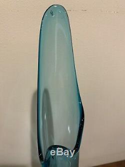 LE Smith Stretch Swung Glass Vase Mid Century Modern 23 Epic Blue