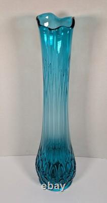 LE Smith Swung 22 1/2 H Vintage MCM Thousand Eyes Peacock Blue Swung Glass Vase