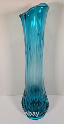 LE Smith Swung 22 1/2 H Vintage MCM Thousand Eyes Peacock Blue Swung Glass Vase