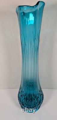 LE Smith Swung 22 1/2 H Vintage MCM Thousand Eyes Peacock Blue Swung Glass Vase