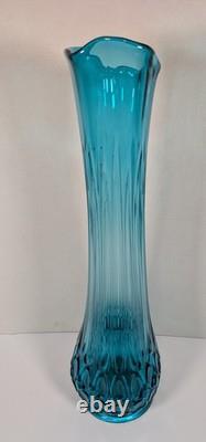 LE Smith Swung 22 1/2 H Vintage MCM Thousand Eyes Peacock Blue Swung Glass Vase