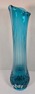 LE Smith Swung 22 1/2 H Vintage MCM Thousand Eyes Peacock Blue Swung Glass Vase