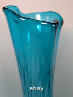 LE Smith Swung 22 1/2 H Vintage MCM Thousand Eyes Peacock Blue Swung Glass Vase