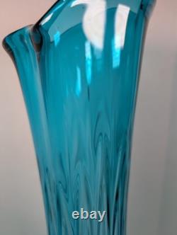 LE Smith Swung 22 1/2 H Vintage MCM Thousand Eyes Peacock Blue Swung Glass Vase