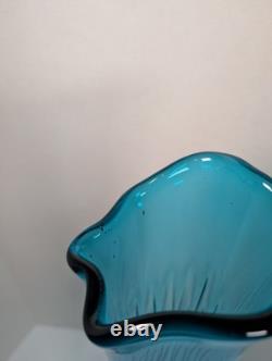 LE Smith Swung 22 1/2 H Vintage MCM Thousand Eyes Peacock Blue Swung Glass Vase