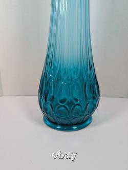 LE Smith Swung 22 1/2 H Vintage MCM Thousand Eyes Peacock Blue Swung Glass Vase