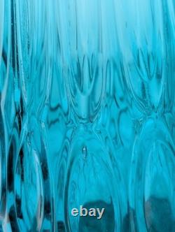 LE Smith Swung 22 1/2 H Vintage MCM Thousand Eyes Peacock Blue Swung Glass Vase
