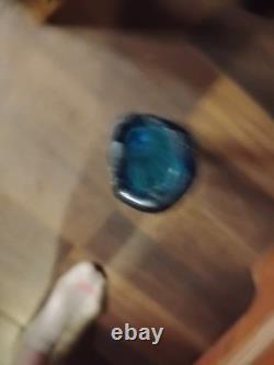 LE Smith Swung Vase Peacock Blue Footed Ribbed Glass 18 Tall