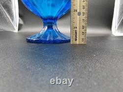 LE Smith Swung Vase Peacock Blue Footed Ribbed Glass 18 Tall