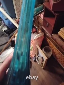 LE Smith Swung Vase Peacock Blue Footed Ribbed Glass 18 Tall