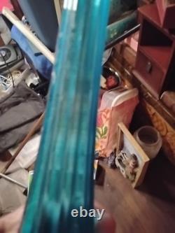 LE Smith Swung Vase Peacock Blue Footed Ribbed Glass 18 Tall