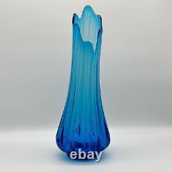 LE Smith Swung Vase Simplicity Blue Ribbed Glass 19 Floor MCM Fat Bottom VTG LG