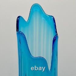 LE Smith Swung Vase Simplicity Blue Ribbed Glass 19 Floor MCM Fat Bottom VTG LG