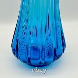 LE Smith Swung Vase Simplicity Blue Ribbed Glass 19 Floor MCM Fat Bottom VTG LG