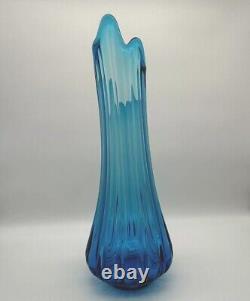 LE Smith Swung Vase Simplicity Blue Ribbed Glass 19 Floor MCM Fat Bottom VTG LG