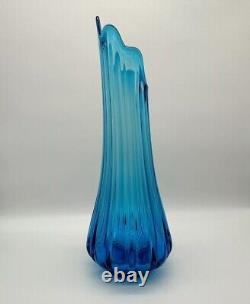 LE Smith Swung Vase Simplicity Blue Ribbed Glass 19 Floor MCM Fat Bottom VTG LG