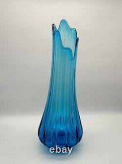 LE Smith Swung Vase Simplicity Blue Ribbed Glass 19 Floor MCM Fat Bottom VTG LG