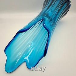 LE Smith Swung Vase Simplicity Blue Ribbed Glass 19 Floor MCM Fat Bottom VTG LG