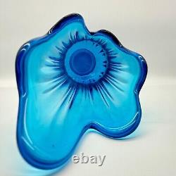 LE Smith Swung Vase Simplicity Blue Ribbed Glass 19 Floor MCM Fat Bottom VTG LG