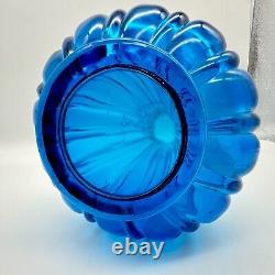 LE Smith Swung Vase Simplicity Blue Ribbed Glass 19 Floor MCM Fat Bottom VTG LG