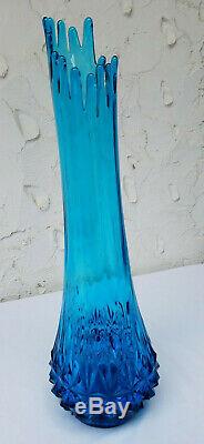 LE Smith Viking Glass Blue Swung Stretch Vase 23 1960s Mid Century Modern MCM