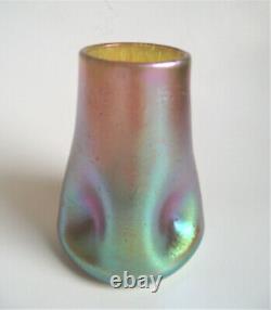 LOETZ Candia Silberiris 4 Gold Blue IRIDESCENT Art Glass PINCHED Nouveau VASE