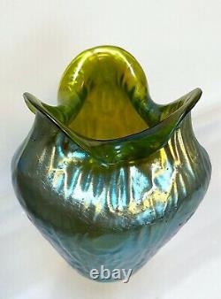 LOETZ Rusticana SILBERIRIS Blue Green IRIDESCENT Antique BOHEMIAN ART GLASS Vase