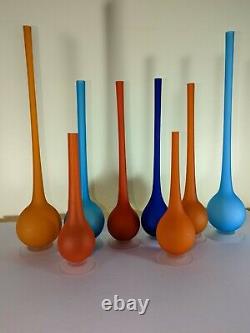 LOT OF 8 Carlo Moretti Rosenthal Netter Glass Blue Satin Pencil Vases