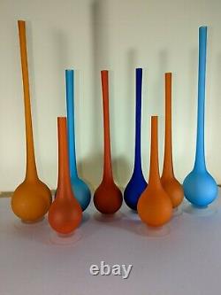 LOT OF 8 Carlo Moretti Rosenthal Netter Glass Blue Satin Pencil Vases
