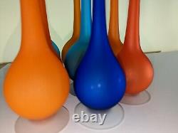 LOT OF 8 Carlo Moretti Rosenthal Netter Glass Blue Satin Pencil Vases