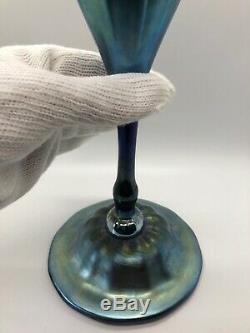 LUNDBERG BLUE LUSTER TRUMPET VASE 14 1/2 Inches Huge Opalescent Glass 1983