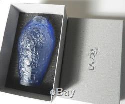 Lalique Crystal VIOLETTA Blue Vase, Mint/New with Box